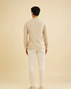 Manyavar Men Soft Beige Paisley Printed Short Kurta with Striped Neckline