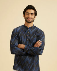 Manyavar Men Elegant Dark Blue Spandex Kurta