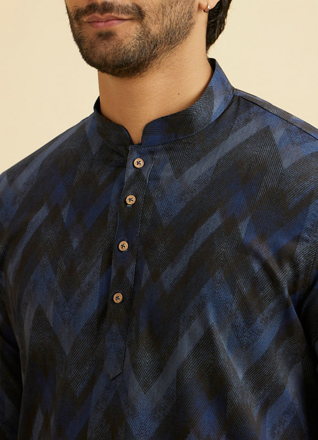 Manyavar Men Elegant Dark Blue Spandex Kurta