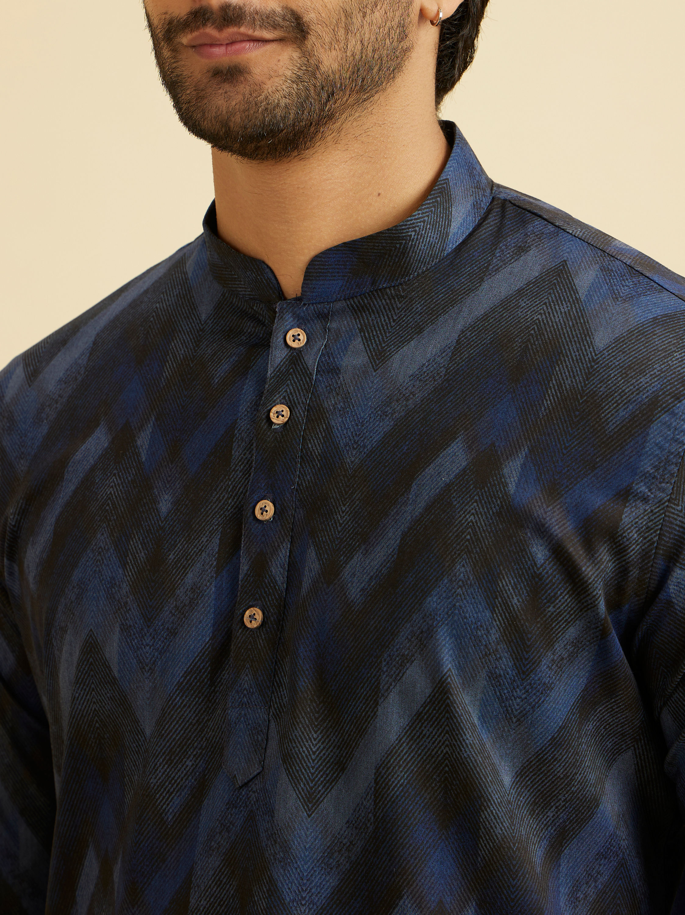 Manyavar Men Elegant Dark Blue Spandex Kurta