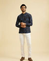 Manyavar Men Elegant Dark Blue Spandex Kurta
