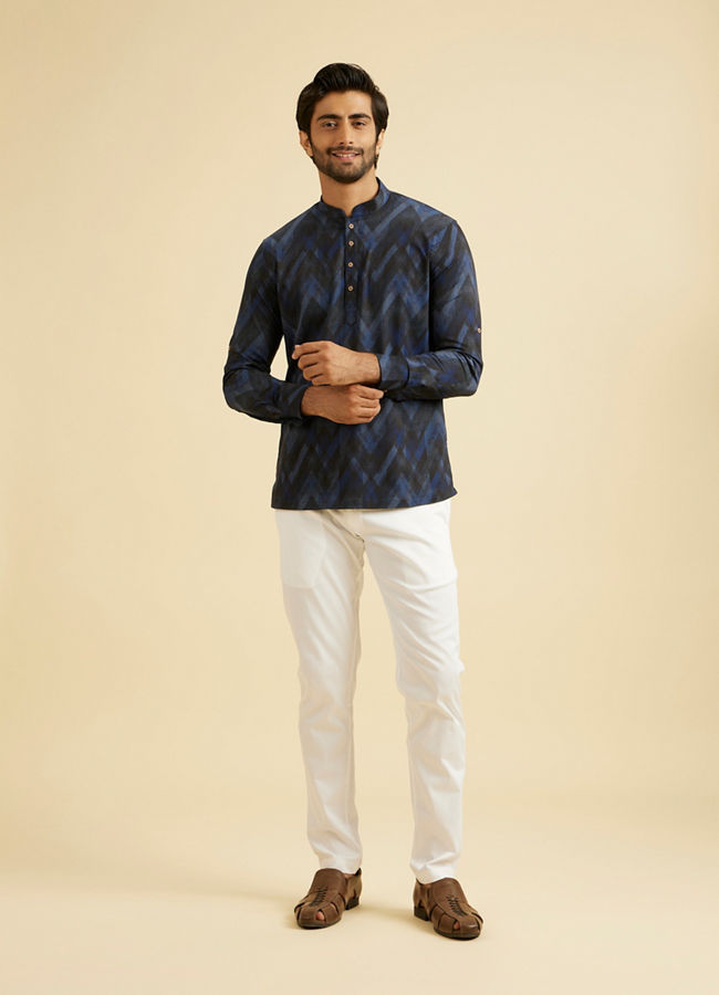 Manyavar Men Elegant Dark Blue Spandex Kurta