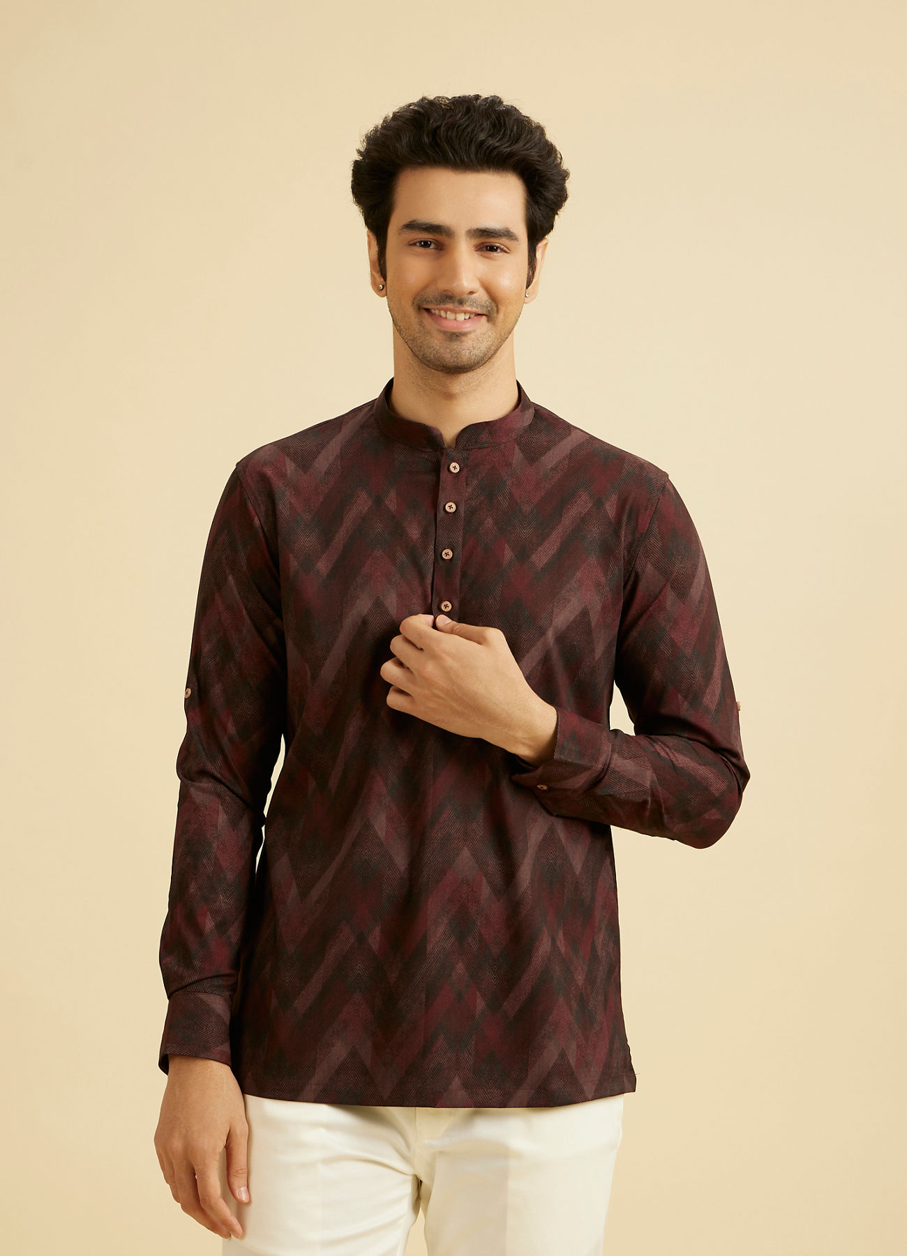 Manyavar Men Dazzling Maroon Splendor Kurta