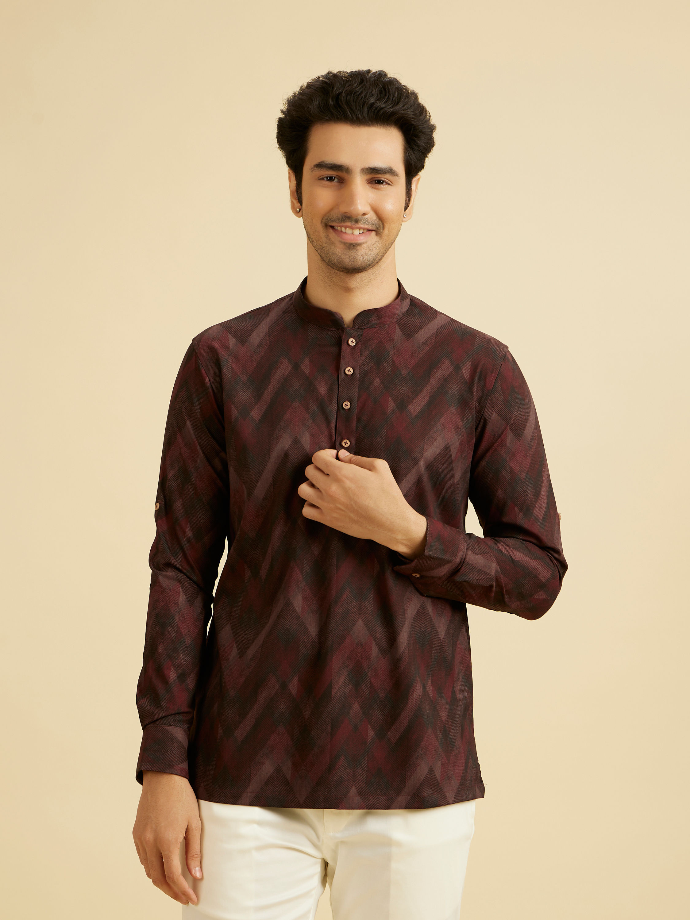 Manyavar Men Dazzling Maroon Splendor Kurta
