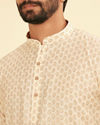 Manyavar Men Cream Beige Fern Patterned Short Kurta