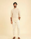 Manyavar Men Cream Beige Fern Patterned Short Kurta
