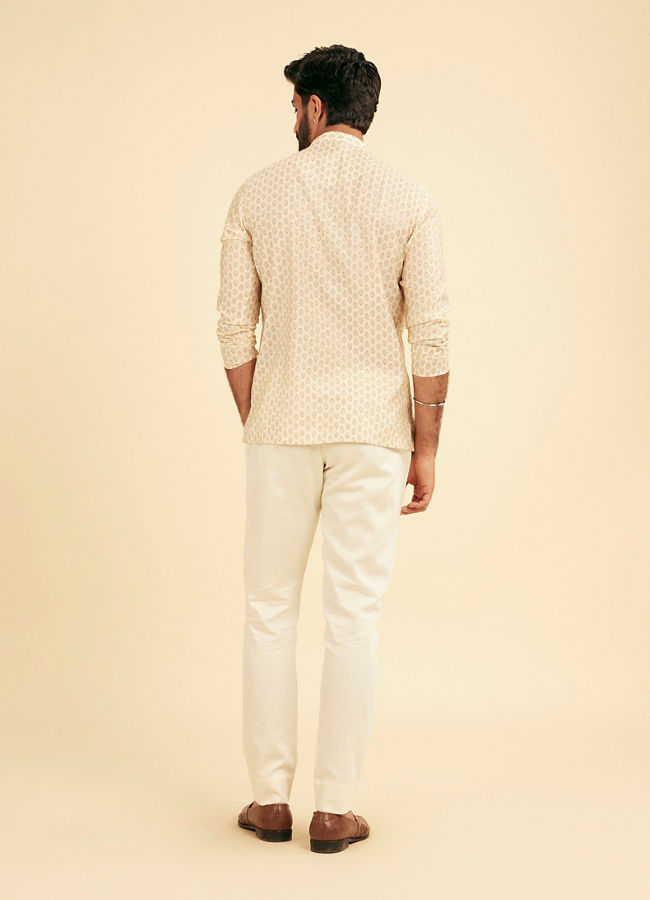 Manyavar Men Cream Beige Fern Patterned Short Kurta