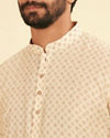 Manyavar Men Cream Beige Buta Jaal Printed Short Kurta