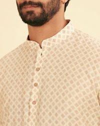 Manyavar Men Cream Beige Buta Jaal Printed Short Kurta