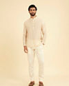 Manyavar Men Cream Beige Buta Jaal Printed Short Kurta