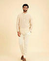 Manyavar Men Cream Beige Buta Jaal Printed Short Kurta