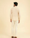 Manyavar Men Cream Beige Buta Jaal Printed Short Kurta
