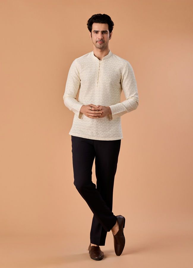 Manyavar Men Warm White Elegance Kurta