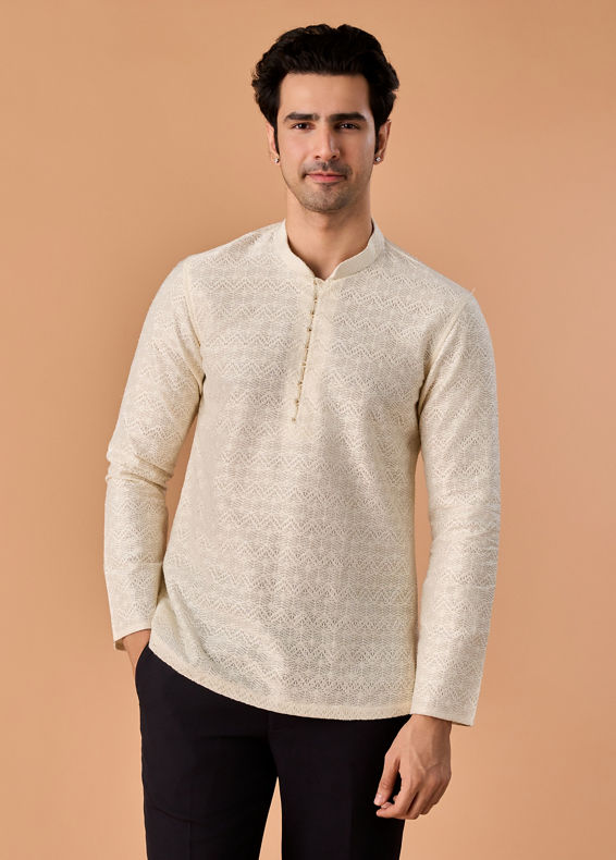 Manyavar Men Warm White Elegance Kurta
