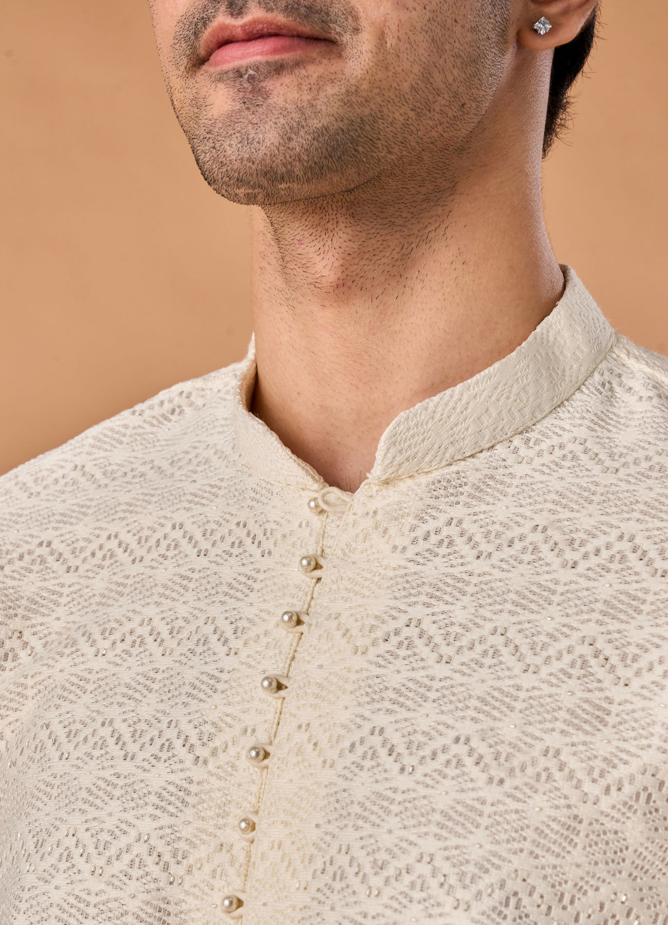 Manyavar Men Warm White Elegance Kurta