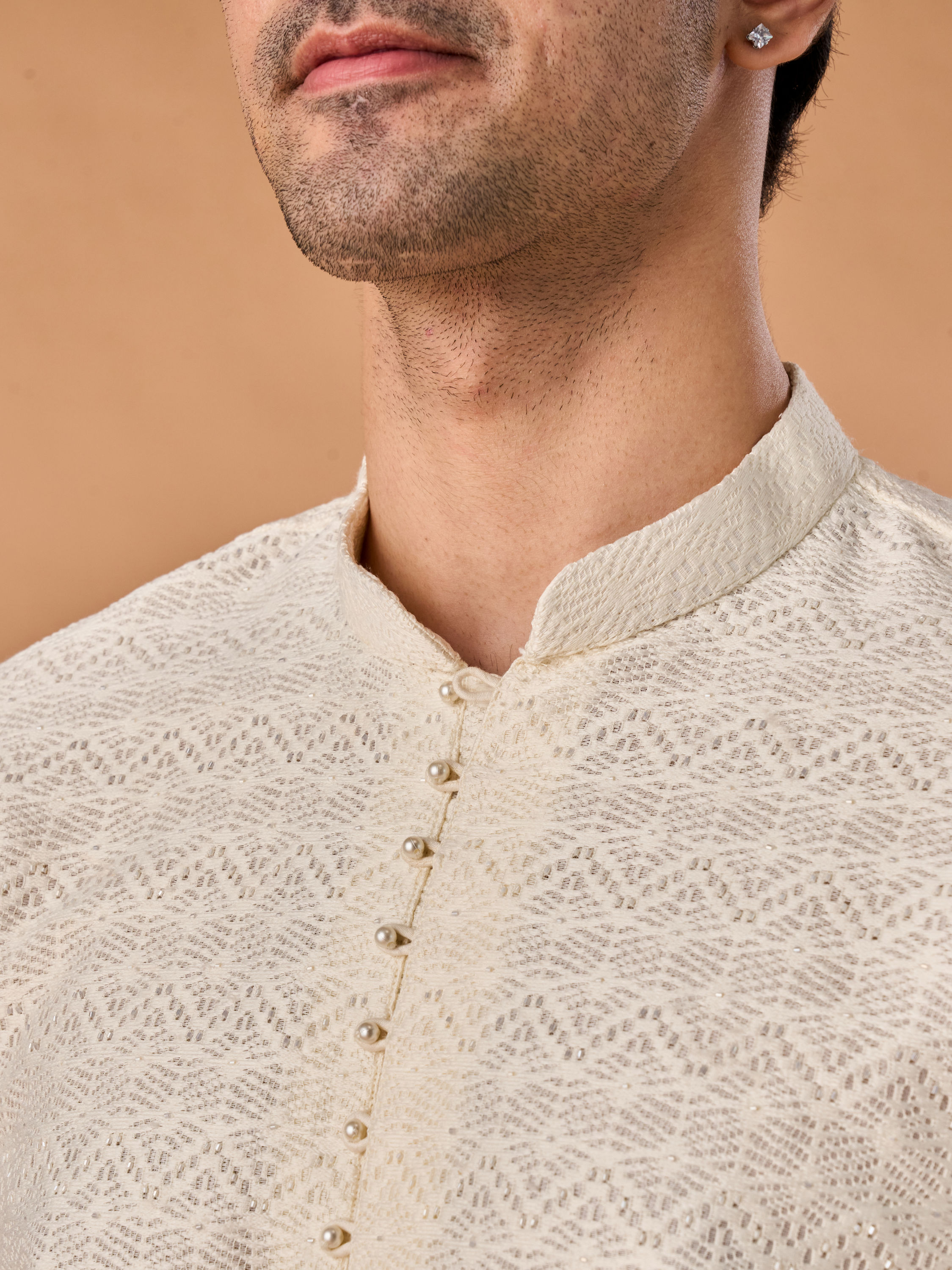 Manyavar Men Warm White Elegance Kurta