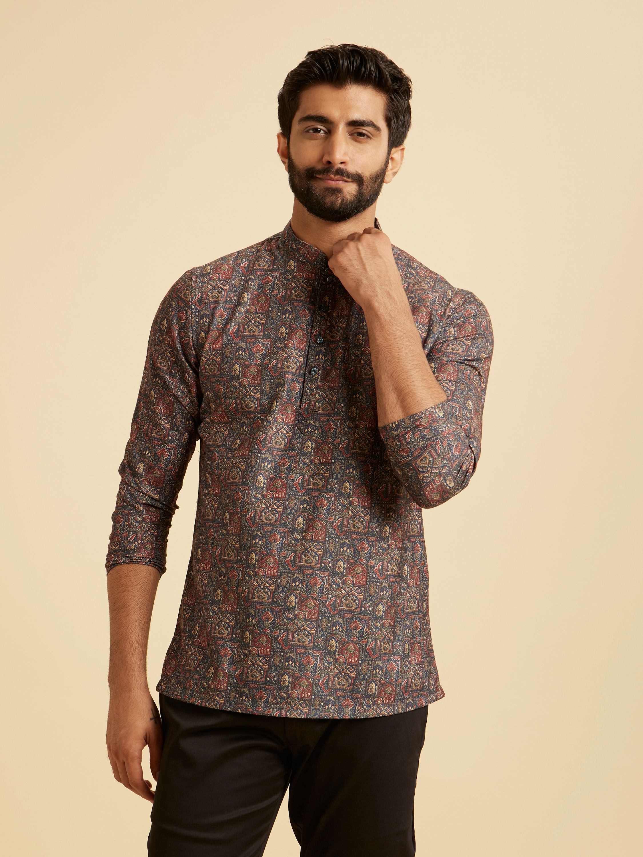 Manyavar Men Blue Resplendence Kurta