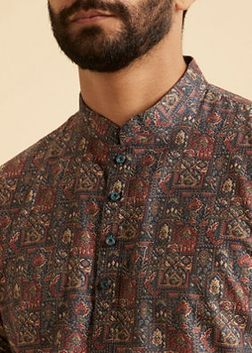 Manyavar Men Blue Resplendence Kurta