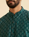 Manyavar Men Teal Green Fern Printed Short Kurta