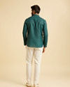 Manyavar Men Teal Green Fern Printed Short Kurta