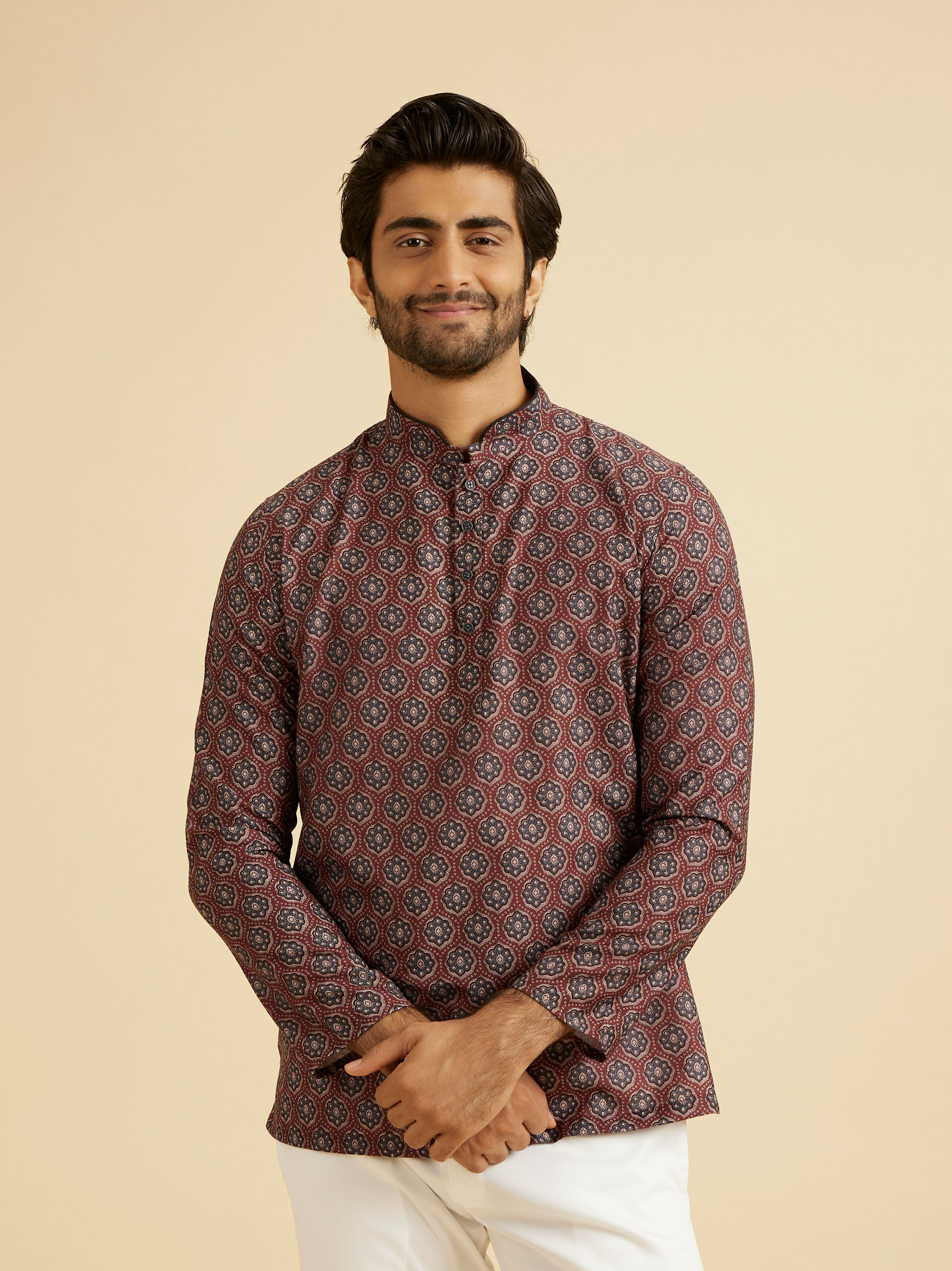 Manyavar Men Wine Resplendence Kurta