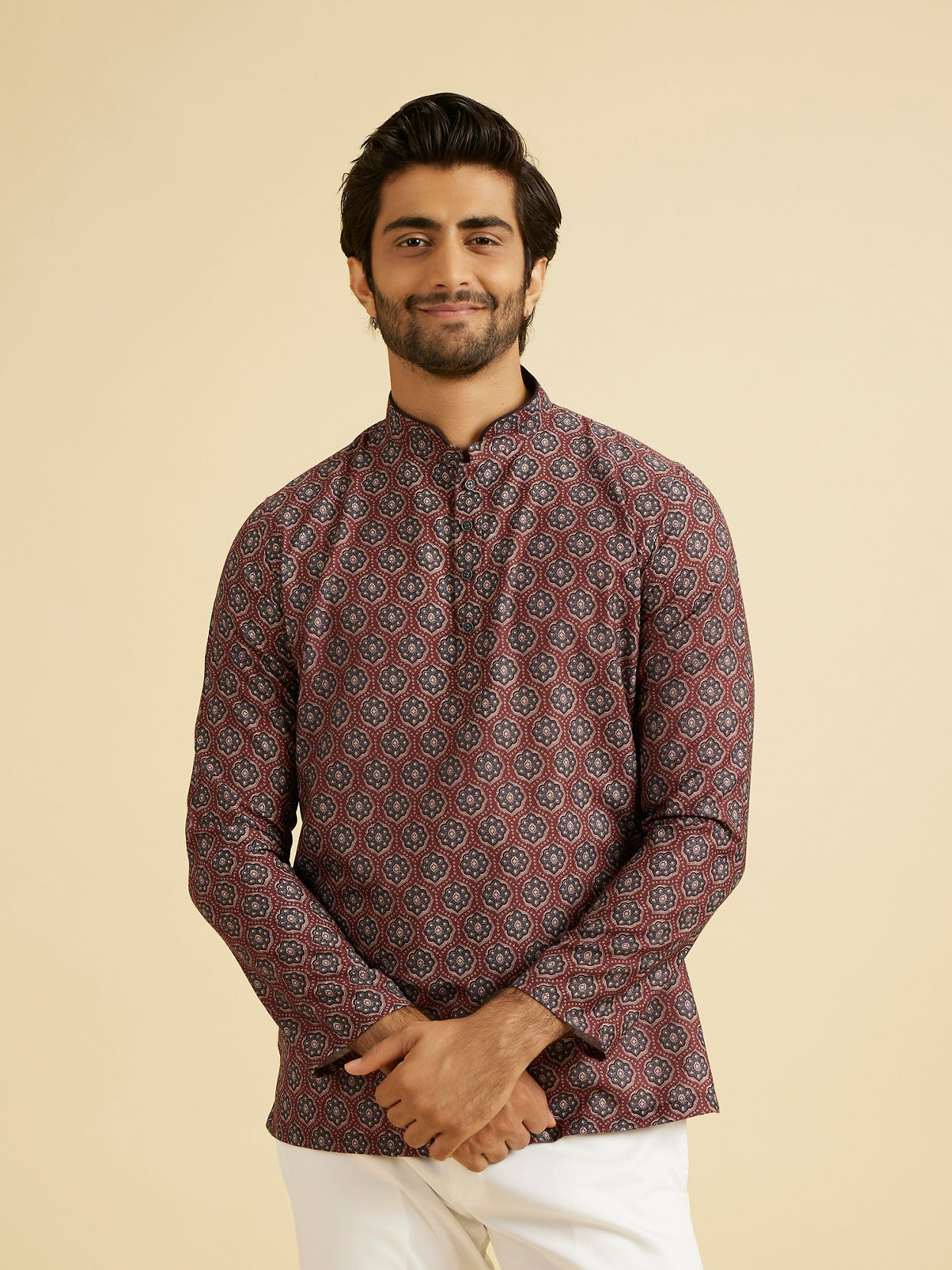 Manyavar Men Wine Resplendence Kurta
