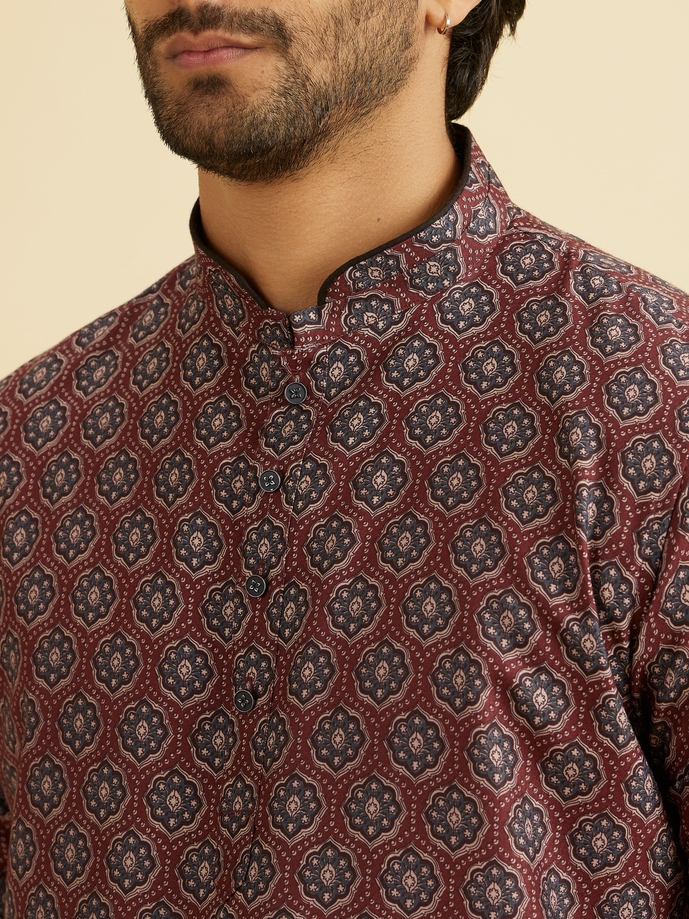 Manyavar Men Wine Resplendence Kurta