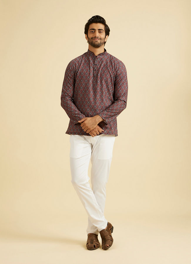 Manyavar Men Wine Resplendence Kurta