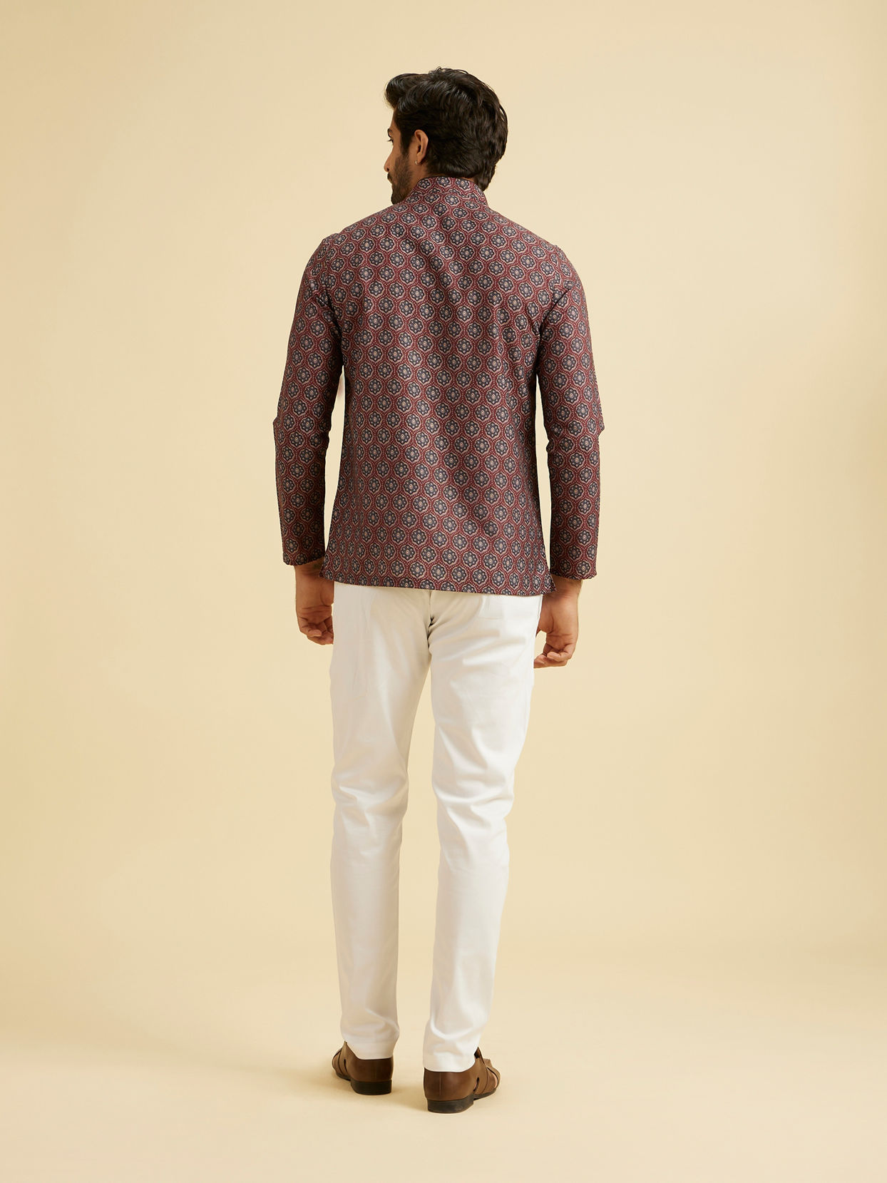 Manyavar Men Wine Resplendence Kurta
