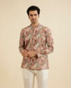 Rust And Beige Abstract Printed Short Kurta