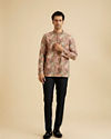 Manyavar Men Rust And Beige Abstract Printed Short Kurta