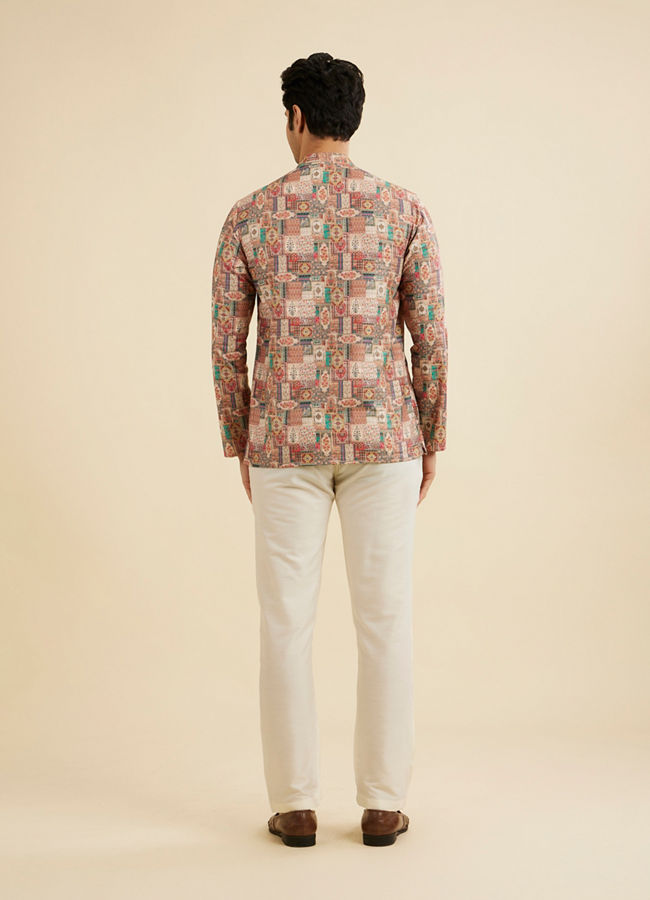 Manyavar Men Rust And Beige Abstract Printed Short Kurta