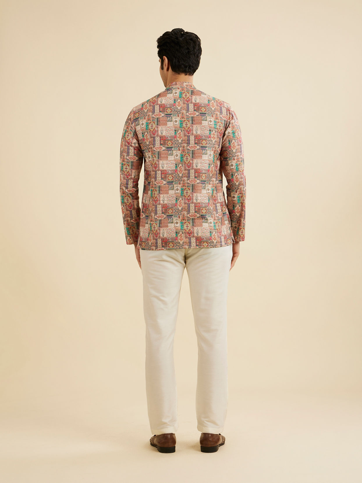 Manyavar Men Rust And Beige Abstract Printed Short Kurta