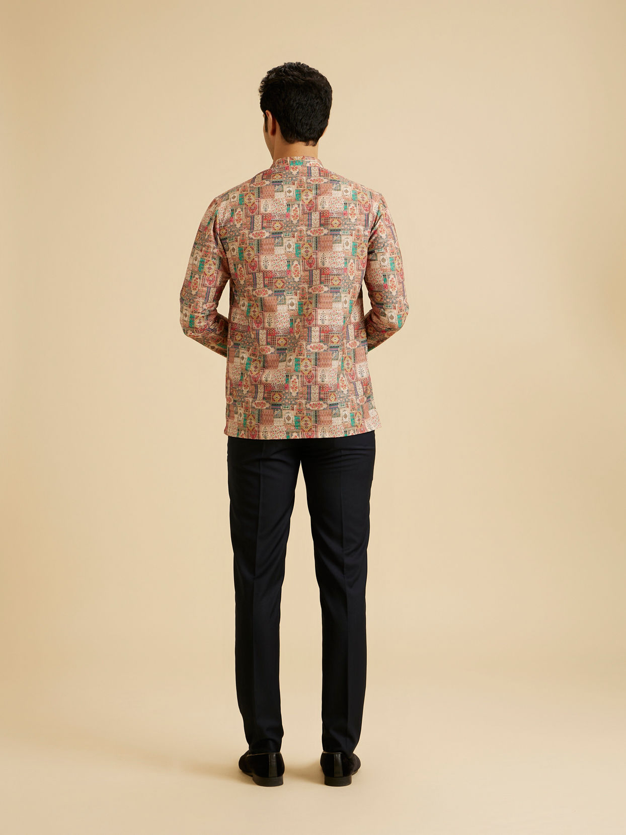 Manyavar Men Rust And Beige Abstract Printed Short Kurta