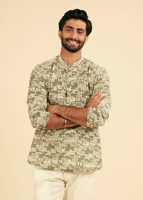 Manyavar Men Light Mid Green Classic Short Kurta