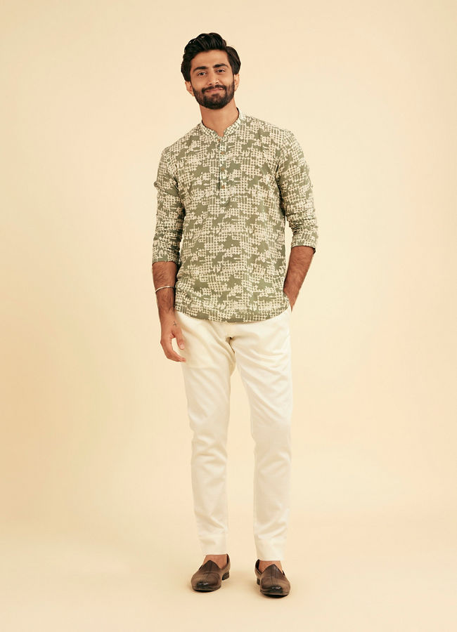 Manyavar Men Light Mid Green Classic Short Kurta