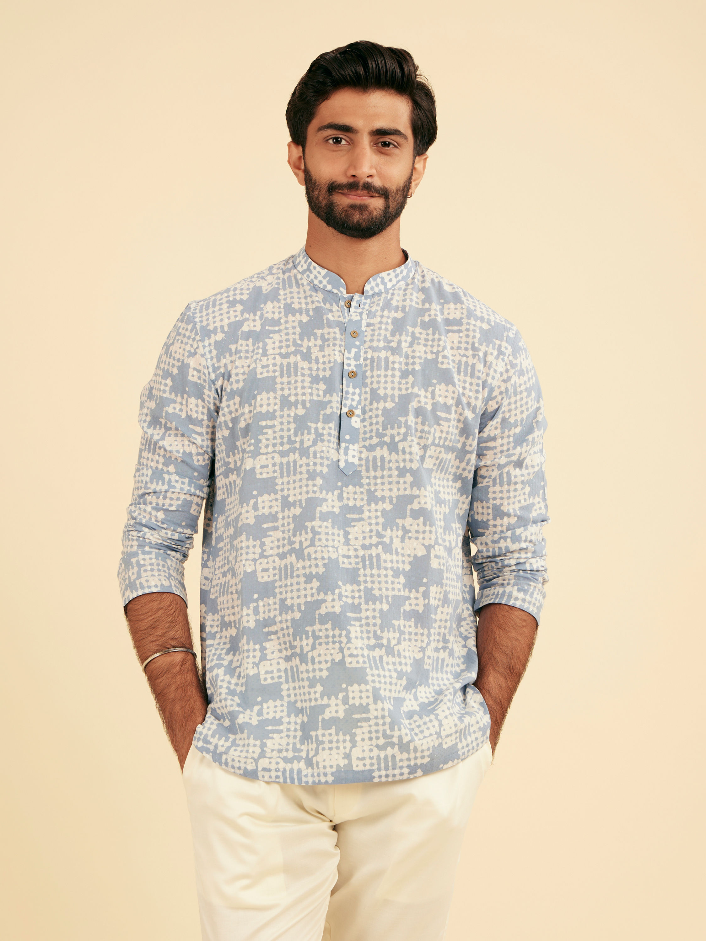 Manyavar Men Light Blue Enchantment Cotton Kurta
