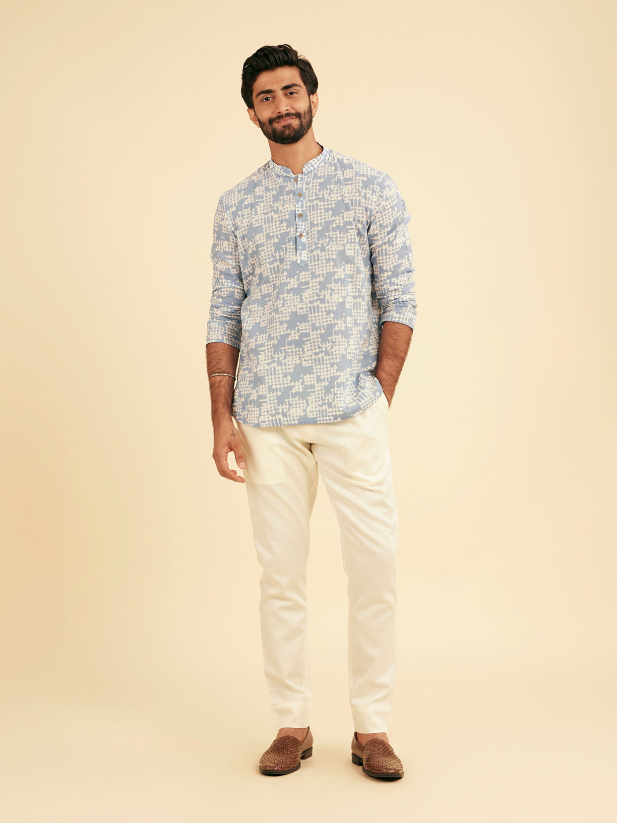 Manyavar Men Light Blue Enchantment Cotton Kurta