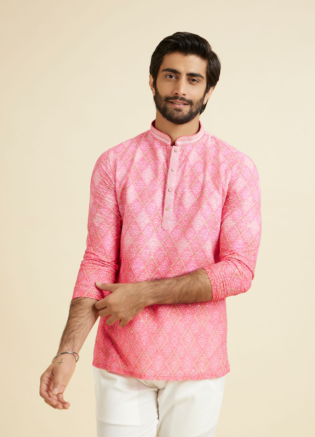Manyavar Men Pink Elegance Short Kurta