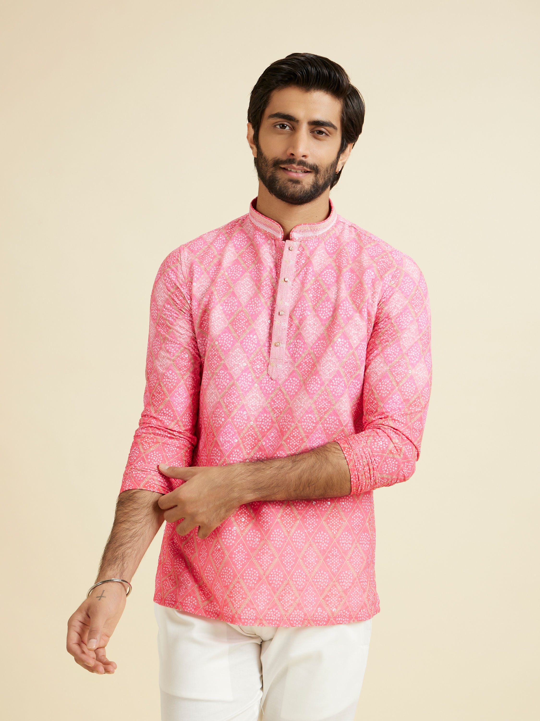 Manyavar Men Pink Elegance Short Kurta