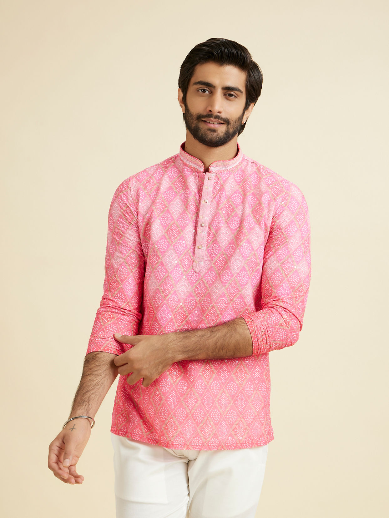 Manyavar Men Pink Elegance Short Kurta