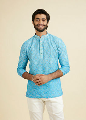 Manyavar Men Light Blue Bliss Short Kurta