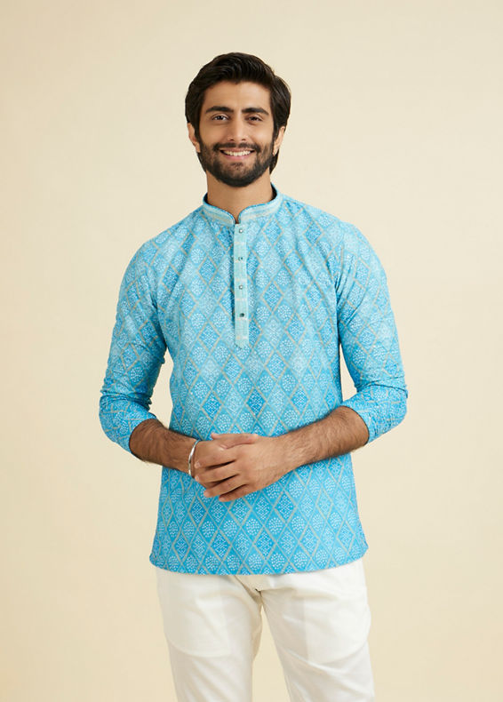 Manyavar Men Light Blue Bliss Short Kurta