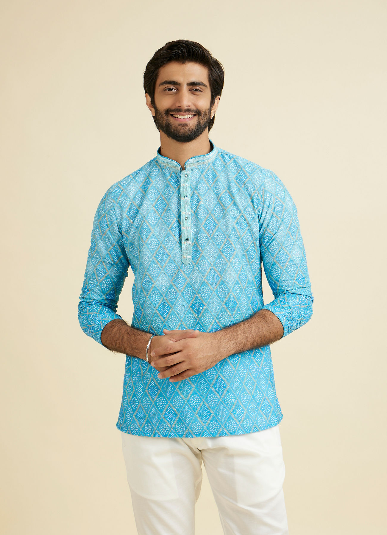 Manyavar Men Light Blue Bliss Short Kurta