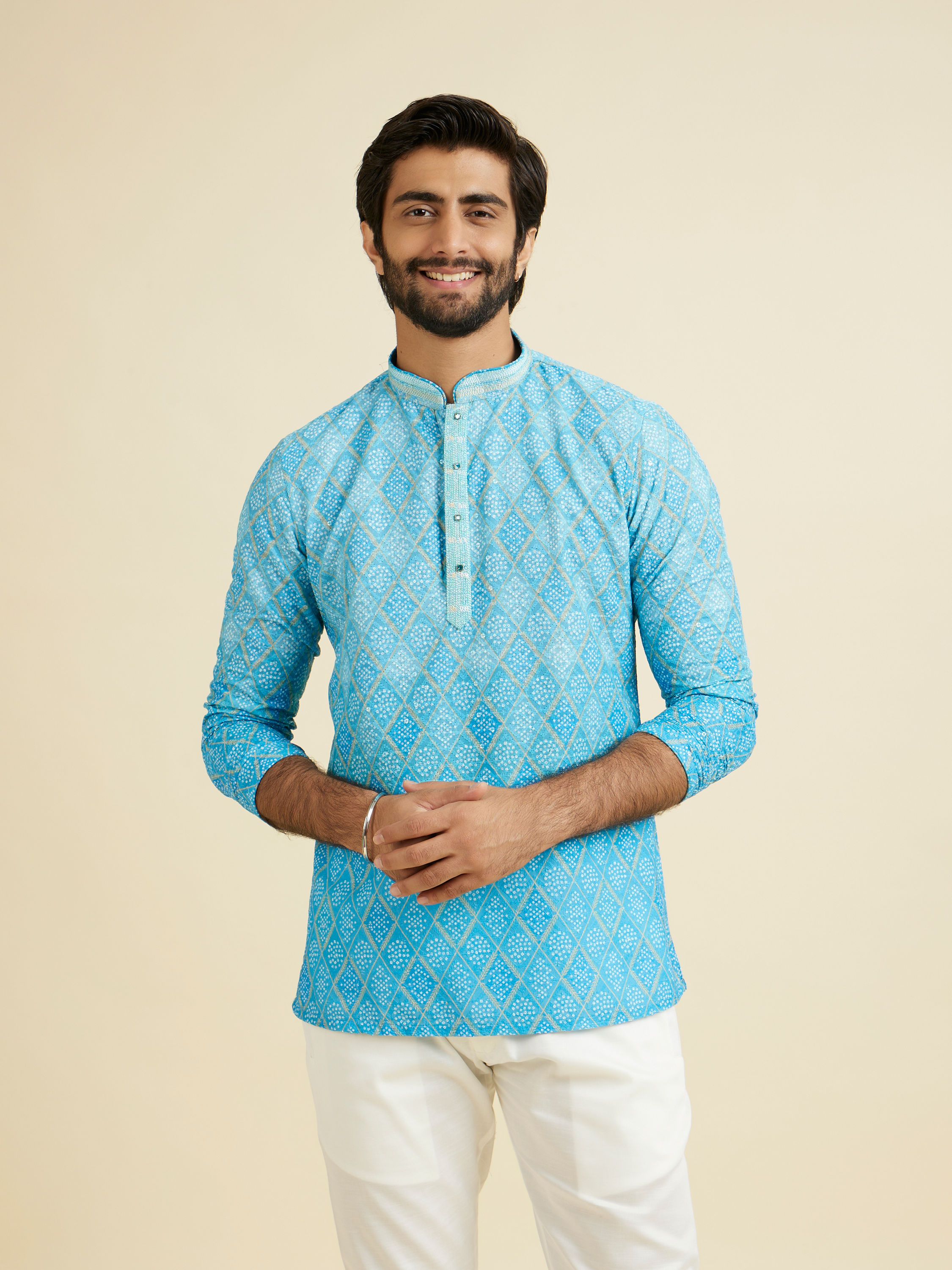 Manyavar Men Light Blue Bliss Short Kurta