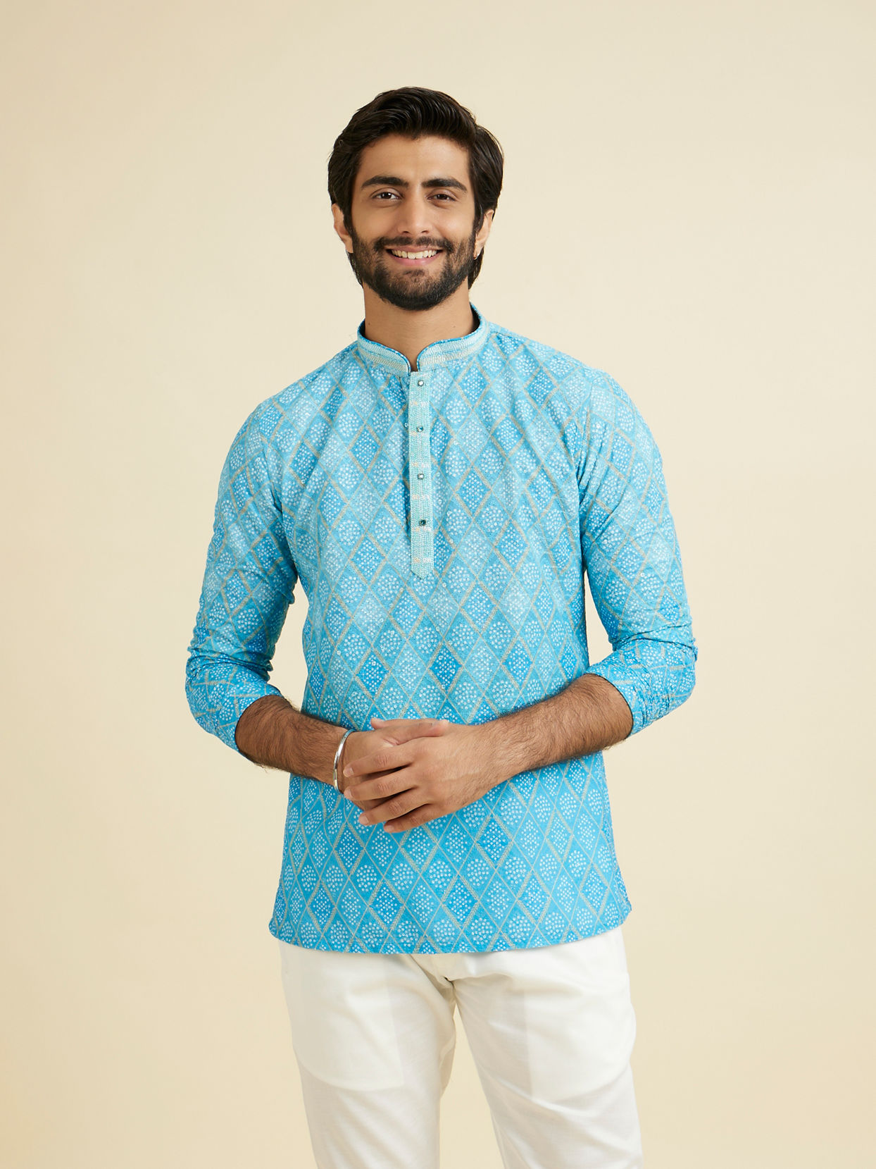 Manyavar Men Light Blue Bliss Short Kurta