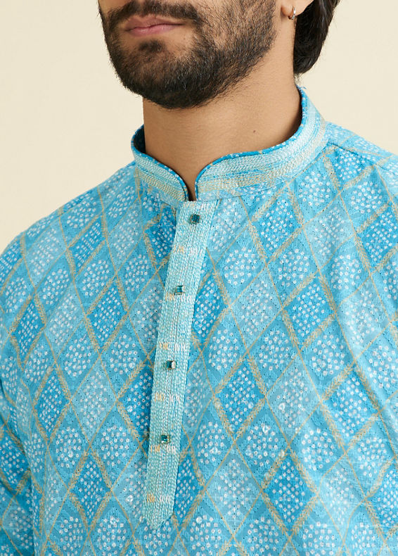 Manyavar Men Light Blue Bliss Short Kurta