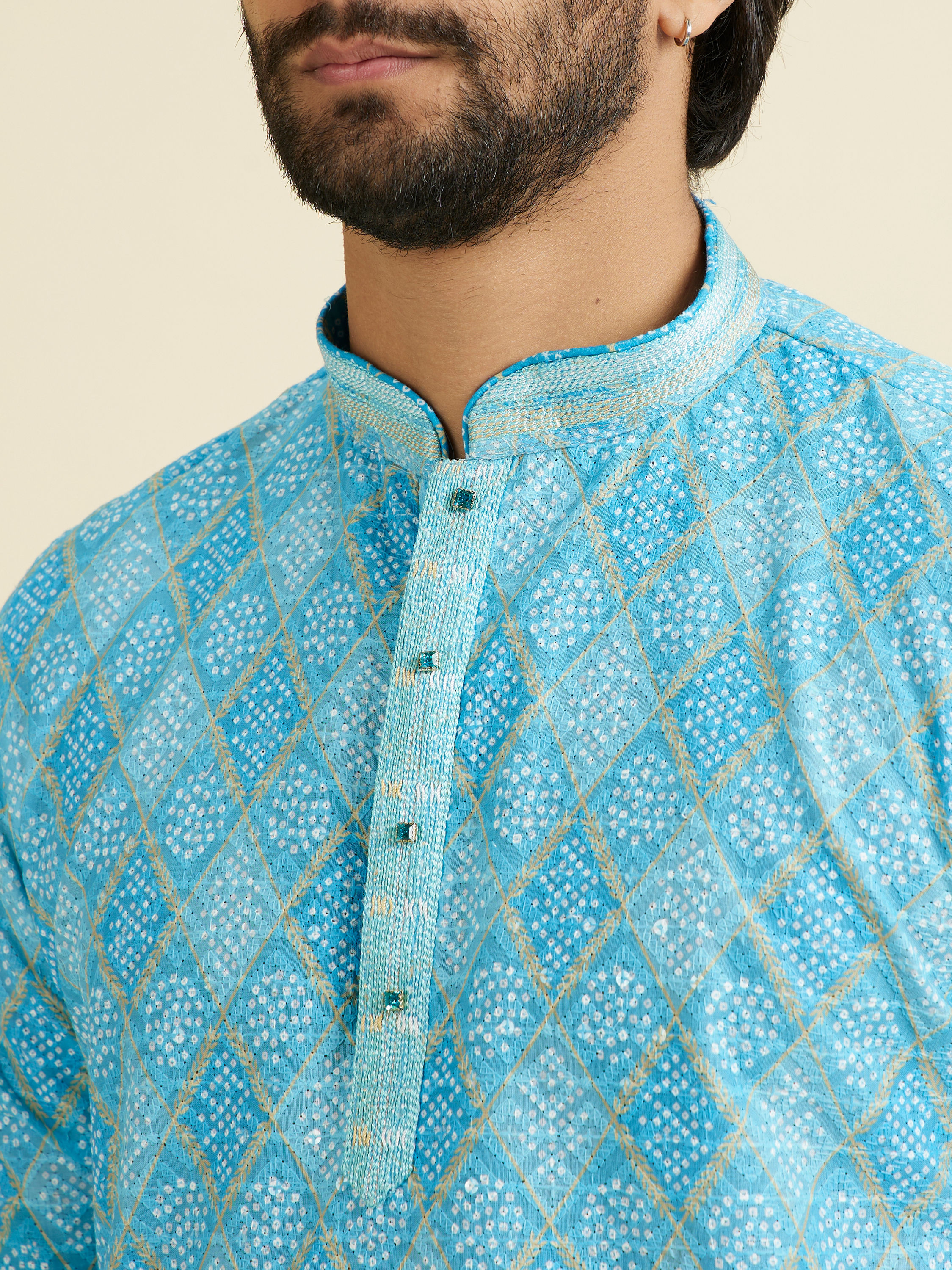 Manyavar Men Light Blue Bliss Short Kurta