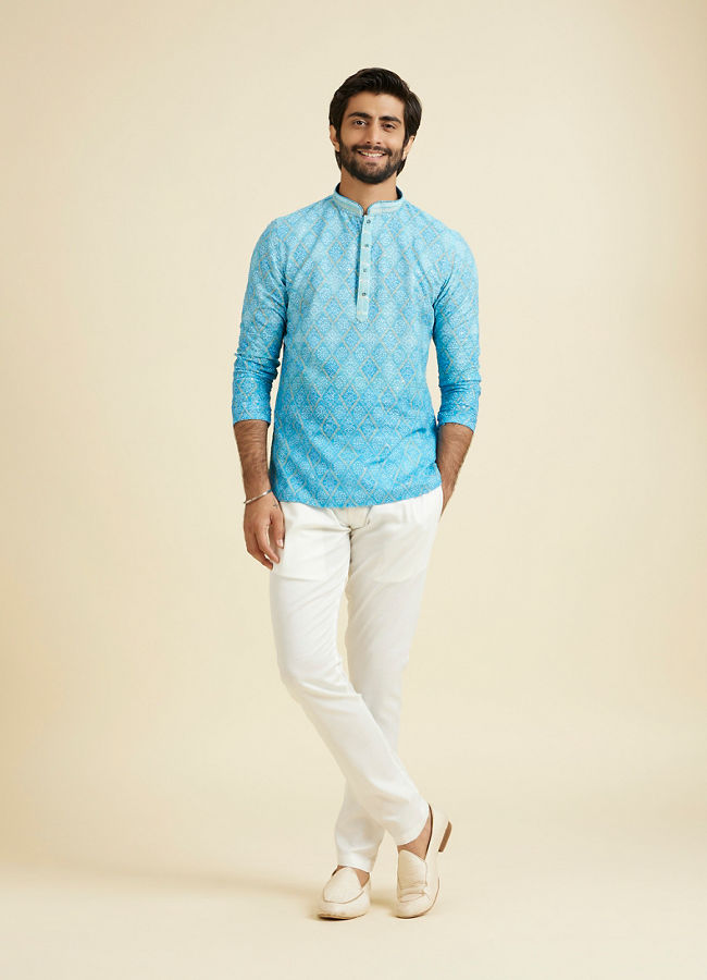 Manyavar Men Light Blue Bliss Short Kurta