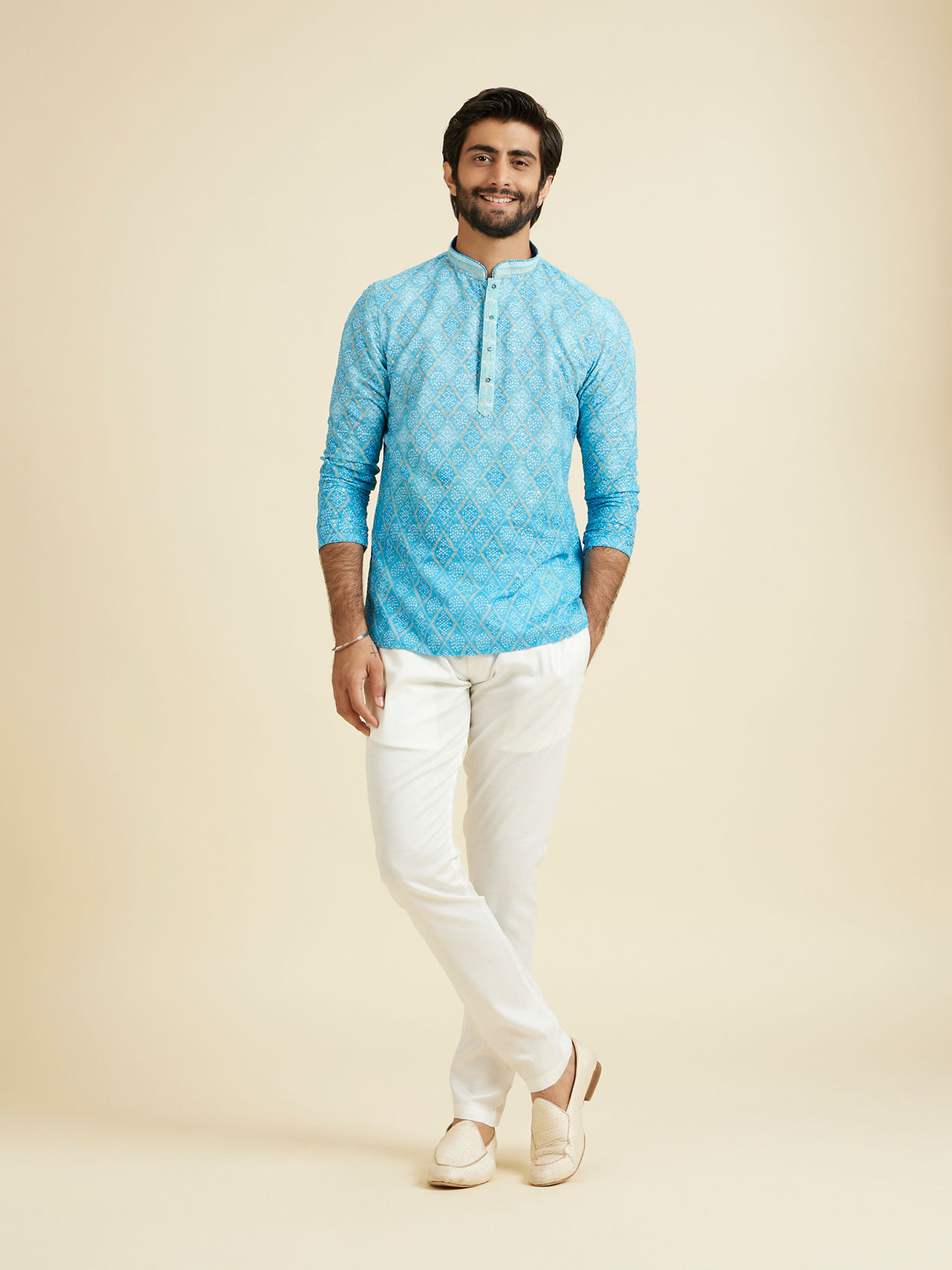 Manyavar Men Light Blue Bliss Short Kurta